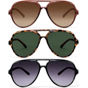 3 Pack Retro Aviator Bifocal Reading Sunglasses for Women Men UV400 Protection Classic Square Sun Readers