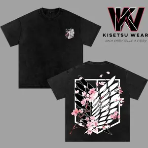Attack On Titan Anime Unisex Tee, Wings Of Freedom AOT Shirts - Eren Acid Wash Shirt Graphic Tee Casual Menswear Soft Top Sweater, Hoodie AOT Streetwear Style Tee