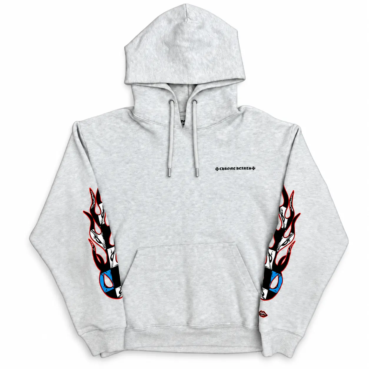CH Flame Hoodie, White Graphic Pullover, Racing Sleeve Print Sweatshirt, Unisex Oversized Y2K Streetwear Top