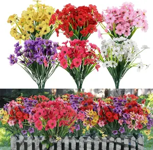 12 Bundles Artificial Flowers Outdoor Decoration,Plastic Fake Flowers Bulk,6 Colors Faux Violets,No Fade UV Resistant Artificial Outdoor Flowers for Home Wedding Decor Indoor Outside Garden