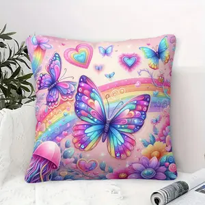 Rainbow Butterfly Print Pillow, 45m Square Pillow, Gradient Butterfly Color, Soft And Breathable, Equipped With Hidden Zipper, Suitable For Bedroom, Living Room, Sofa Cushion