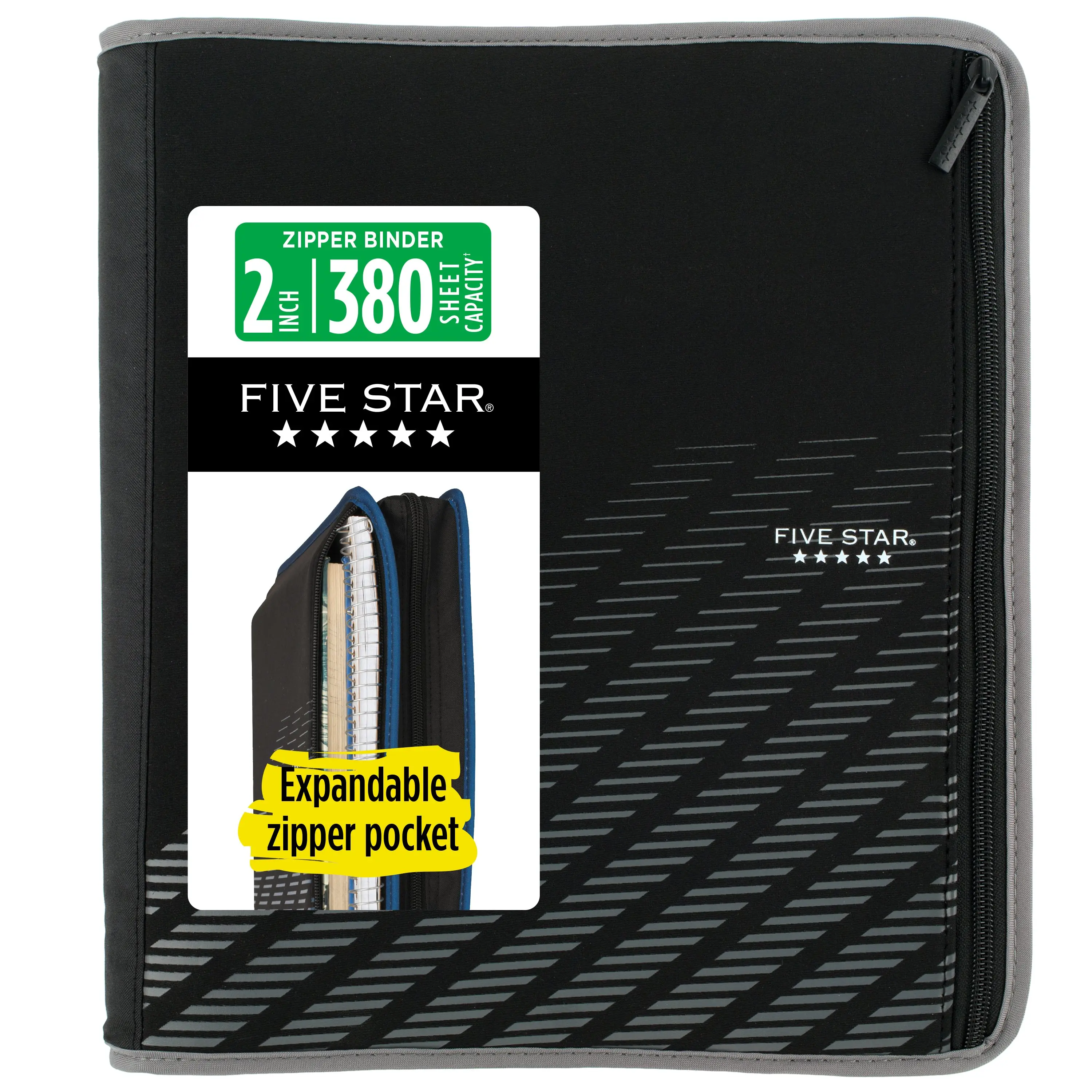 Five Star Xpanz Zipper Binder, 2" Round Rings, 380 Sheets, Gray (28090HX9) Five Star Xpanz Zipper Binder, 2" Round Rings, 380 Sheets, Gray (28090HX9)