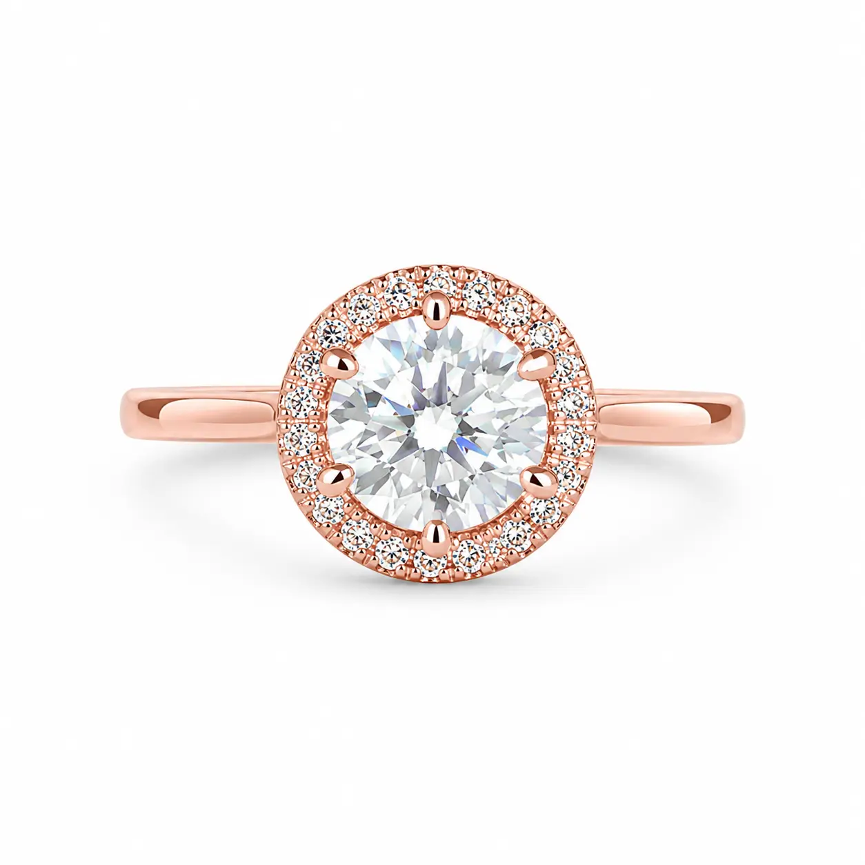 Women's Adjustable Rose Gold Round-Cut Moissanite Halo Ring - Fashion Costume Jewelry Accessory