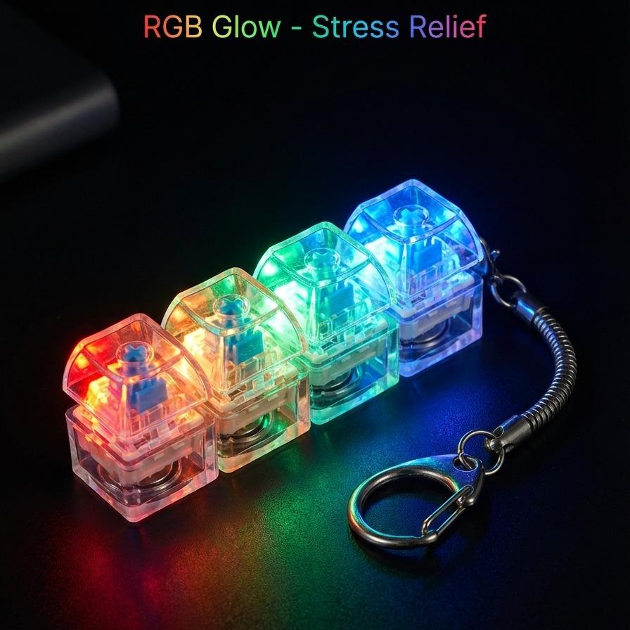 1/2 PCS LED Light Keyboard Fidget Toy, 4-in-1 Button Clear Finger Clicker Fidget Keychain, Stress & Anxiety Relief Decompression Toy for Adults – Ideal Gift for Friends, Colleagues and Family