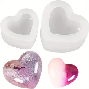 2 Piece 3D Heart Silicone Molds, Candle Mold, Resin Molds, DIY Handmade Soap Crafts, 3D Heart Soap Molds, Heart Pendant Silicone Molds
