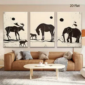 2D canvas, 3-piece set of 2D canvas black and white animal family home wall decoration posters, suitable for birthday parties, love anniversaries, Halloween, Christmas, Thanksgiving, autumn harvest, can be hung as waterproof canvas art, 2D canvas