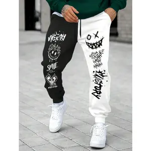 Color Block Graphic Sweatpants Drawstring Gym Joggers Pants with Pockets