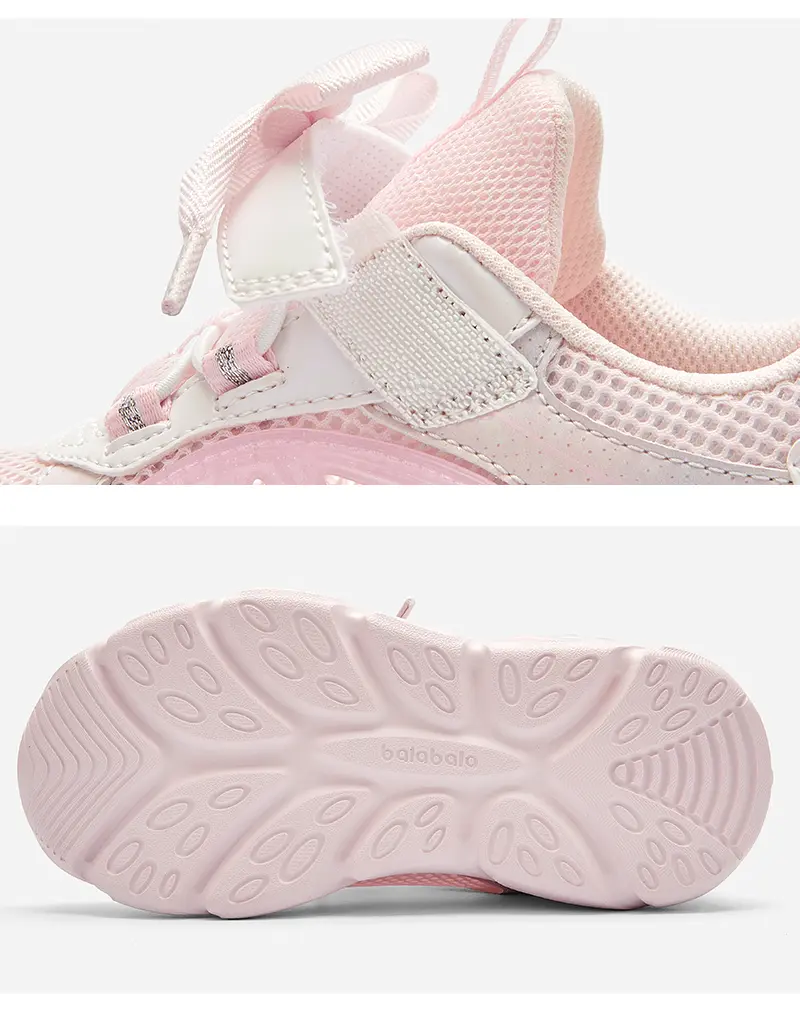 Balabala Girls' Casual Sneakers Trainer Shoes - 1 Pair for 11-12 Yrs, 12-13 Yrs, Lightweight Breathable Synthetic Fabric & Mesh, Cute Bow, Velcro Quick-On Straps, Round Toe, Playful Design