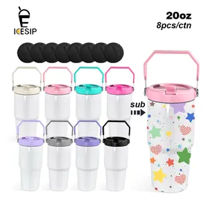 ICESIP 8pcs/ctn 20oz Sublimation Tumbler with Colored Handle Lid Stainless Steel Double Wall Vacuum Insulated Travel Mugs for DIY Crafty Gift, event gifts