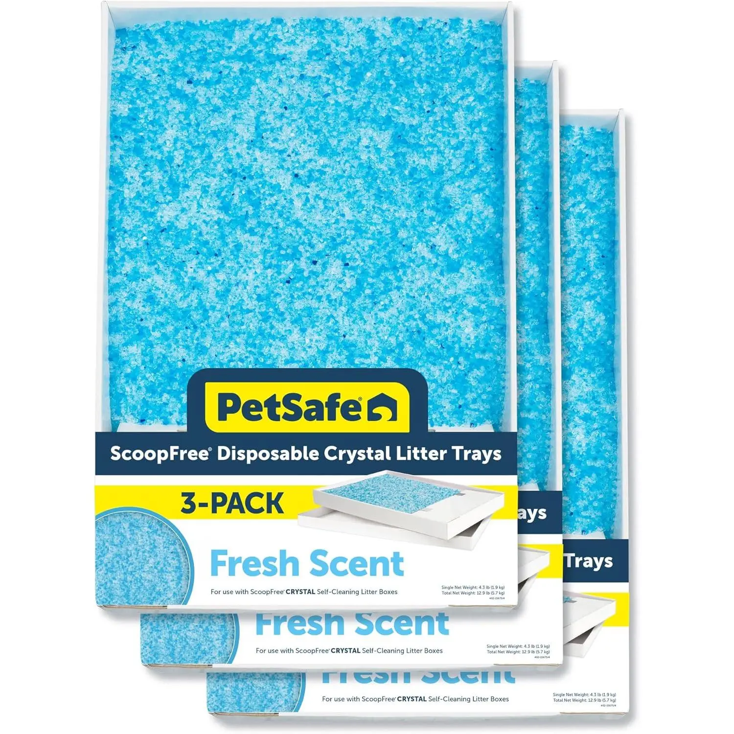 ScoopFree Self-Cleaning Cat Litter Box Tray Refills with Premium Blue Non-Clumping Crystals, 3-Pack