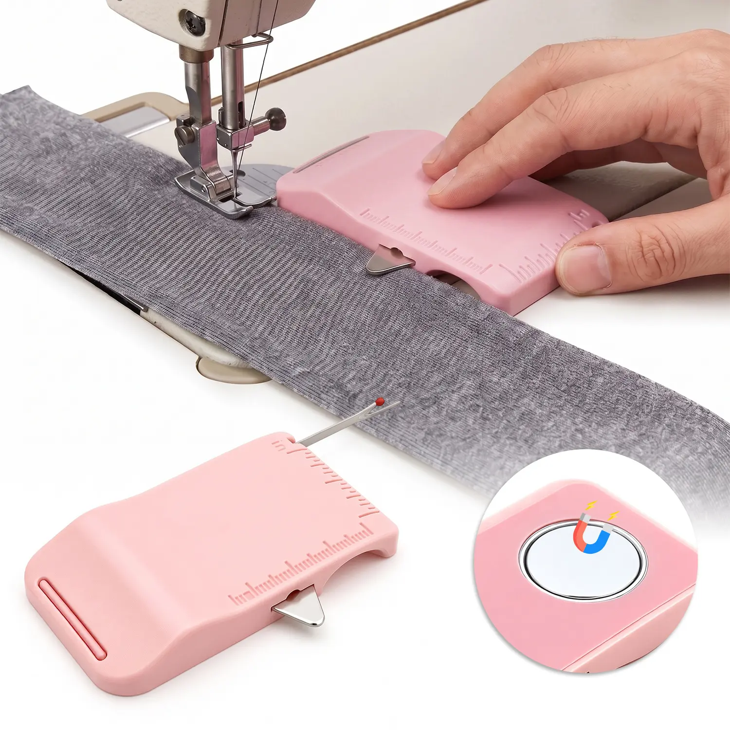 4-in-1 Magnetic Sewing Machine Guide Tool – Adjustable Edge Stitching Guide with Seam Ripper & Measuring Ruler, Portable Sewing Accessories for Beginners, Perfect for Cuffs, Hems & Precise Topstitching