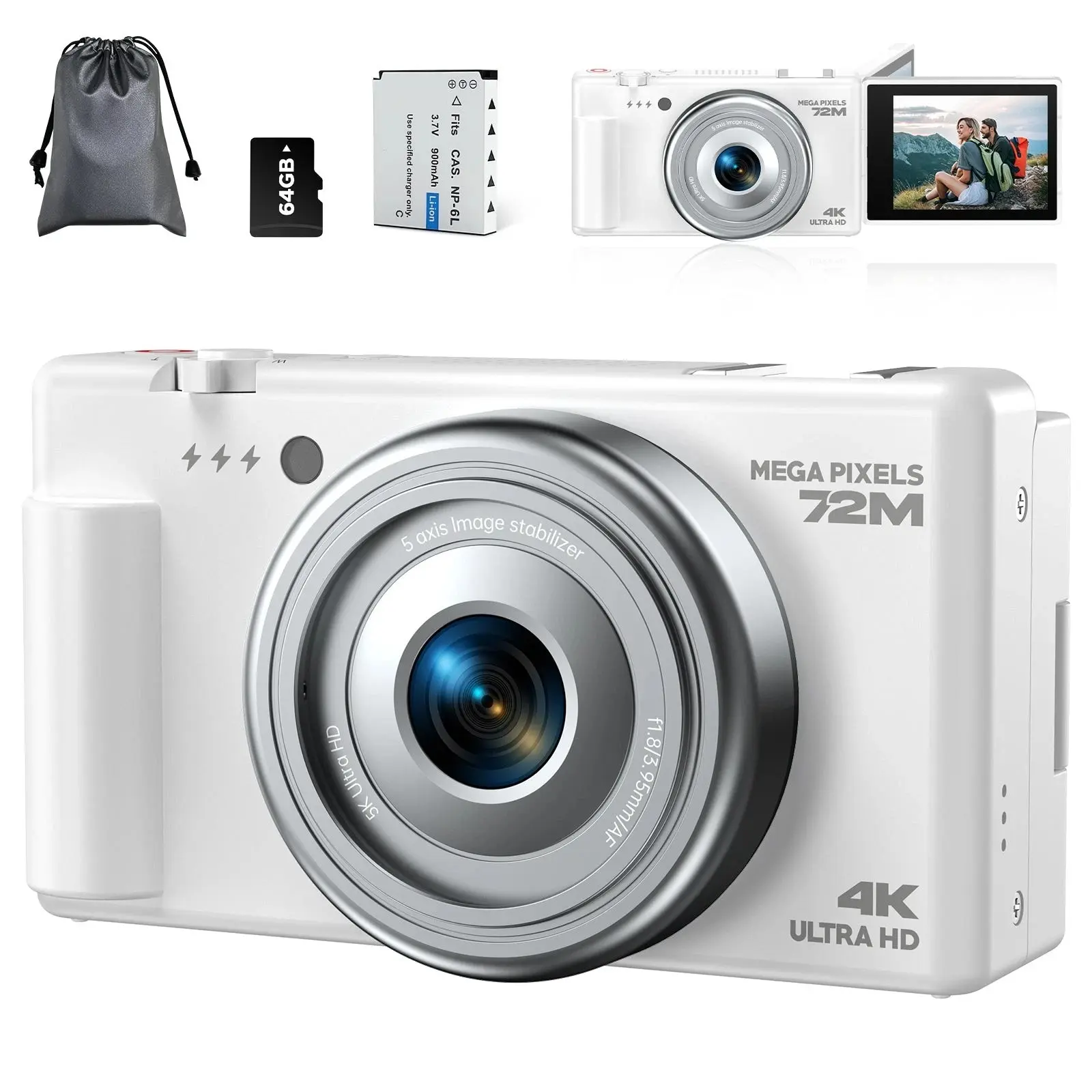 Digital Camera Video for Photography 72MP Autofocus 2.8" 270° Flip Screen
