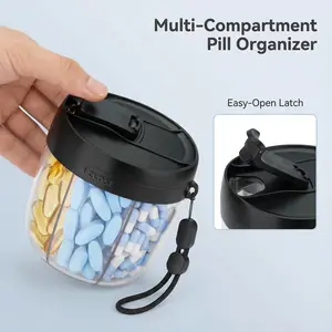 7 Large Compartments Cute Pill Dispenser, Portable Pill Bottle Organizer with Wide Opening for Easy Use, Anti-Mix Pill Organizer for Travel, BPA-Free Pill Container, Black Healthcare Organizer Capsule