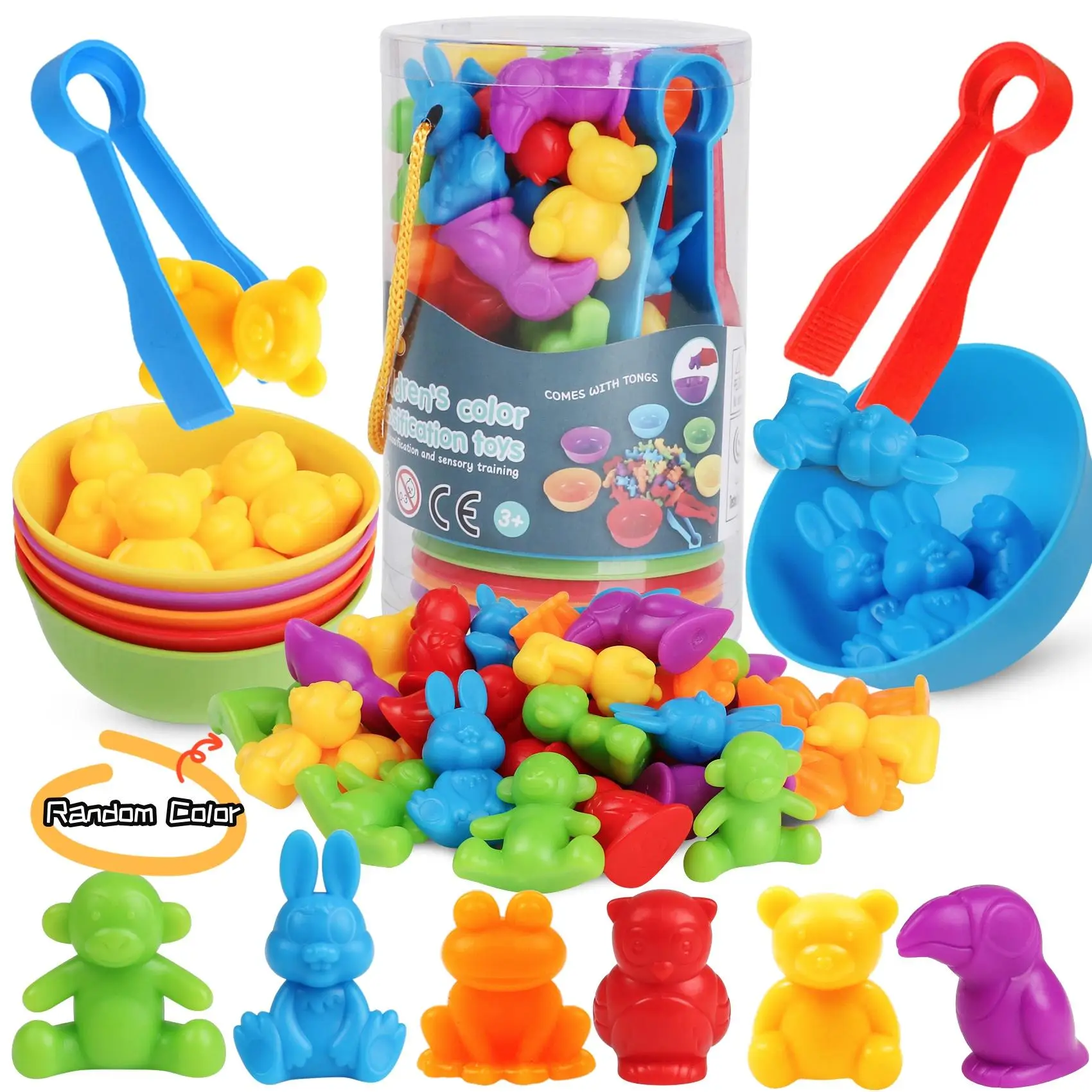 Counting Animals Toys, 1 Set Learning Games with Stacking Bowls, Preschool Fun Toy for Math Learning & Color Sorting, Creative Educational Sensory Toy