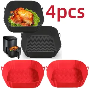 4-pack square/round silicone air fryer mats, reusable silicone air fryer inner liner pads, air fryer accessories, kitchen supplies alternative to disposable baking paper liners. Color options available.