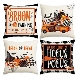 Halloween Themed Pillow Case, 4 Counts/set Square Pillow Cover without Filler, Decorative Cushion Cover for Home Living Room Bedroom