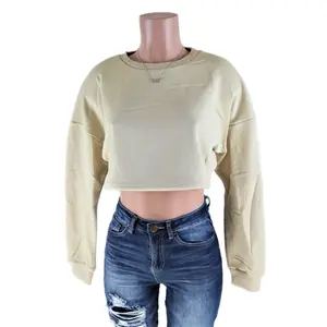 Long Sleeve Crop Top bozzolo shirts crop tops neck Sweater Cotton Womenswear