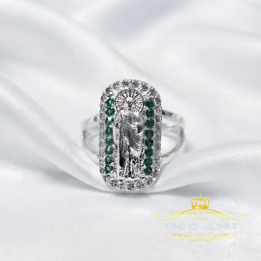King Of Bling'sReligious White 925 Sterling Silver Cubic Zirconia St. Jude Women's Ring Size 8