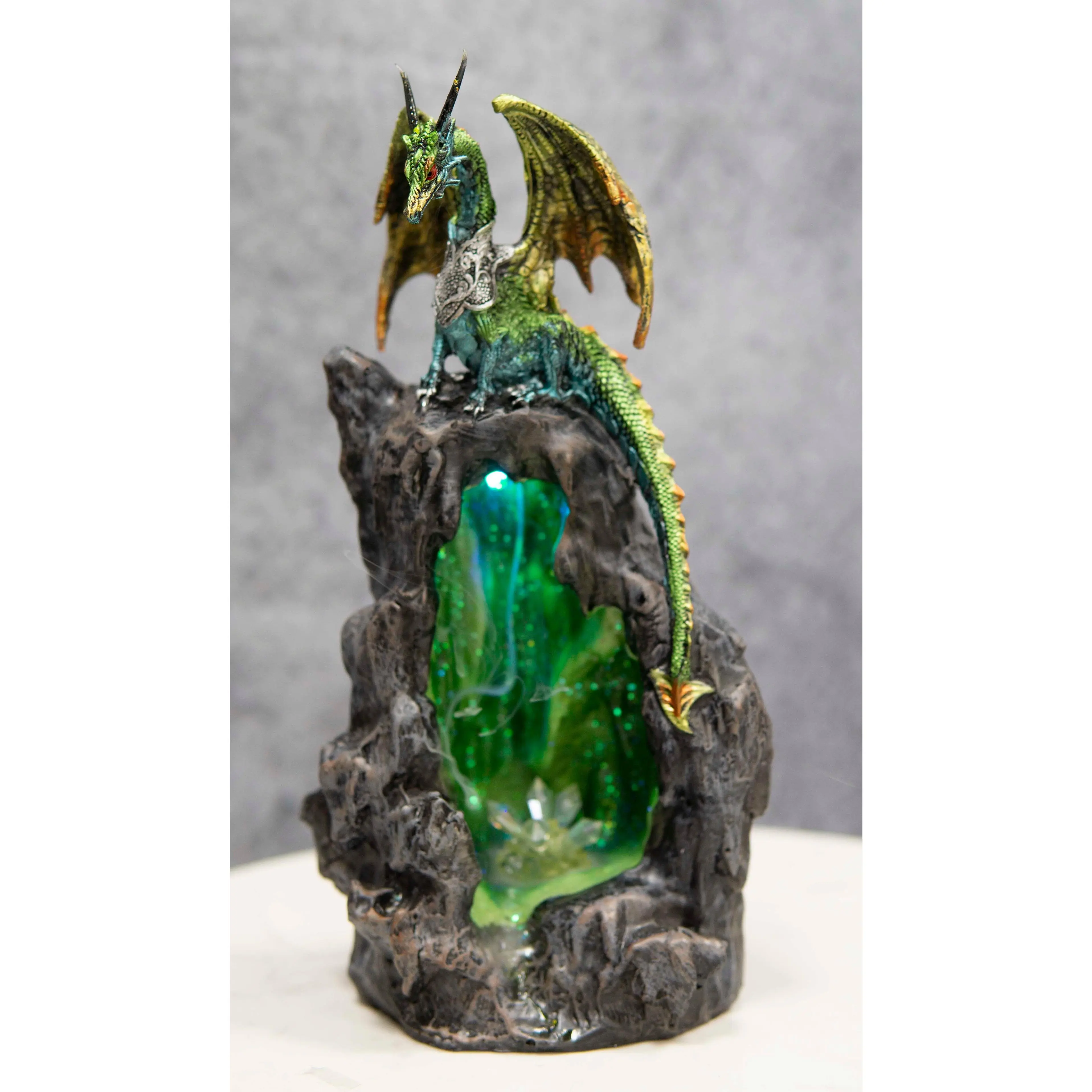Ebros Emerald Dragon On Crystal Geode Mountain Backflow Incense Burner With LED