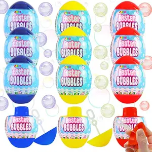 12 Easter Egg Bubble Wands for Easter Eggs Hunt, Basket Stuffers Fillers, Party Favor, Classroom Prize Supplies, Rewards, Games, Good Bag Fillers for Boys Girls Adults