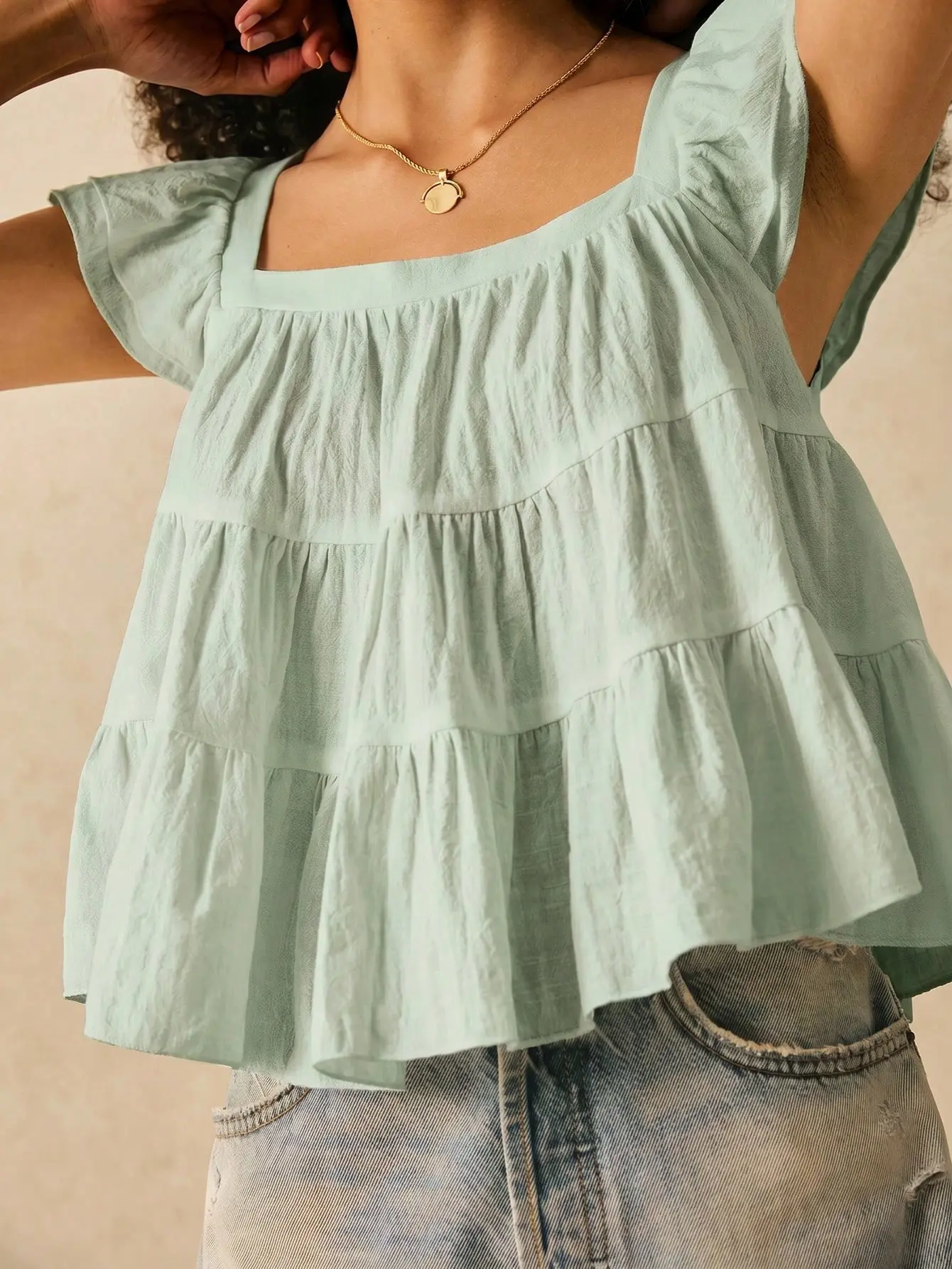 VYNCE Casual Polka Dot Print Babydoll Top Women's Elegant Summer Outfit Short Sleeve Flowy Blouse For Date Night Brunch