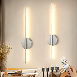 Portable LED Wall Lamp, Silver Color, Rechargeable, Remote Control, Three-Color Adjustable Light, Ideal for Living Room, Bedroom, Office