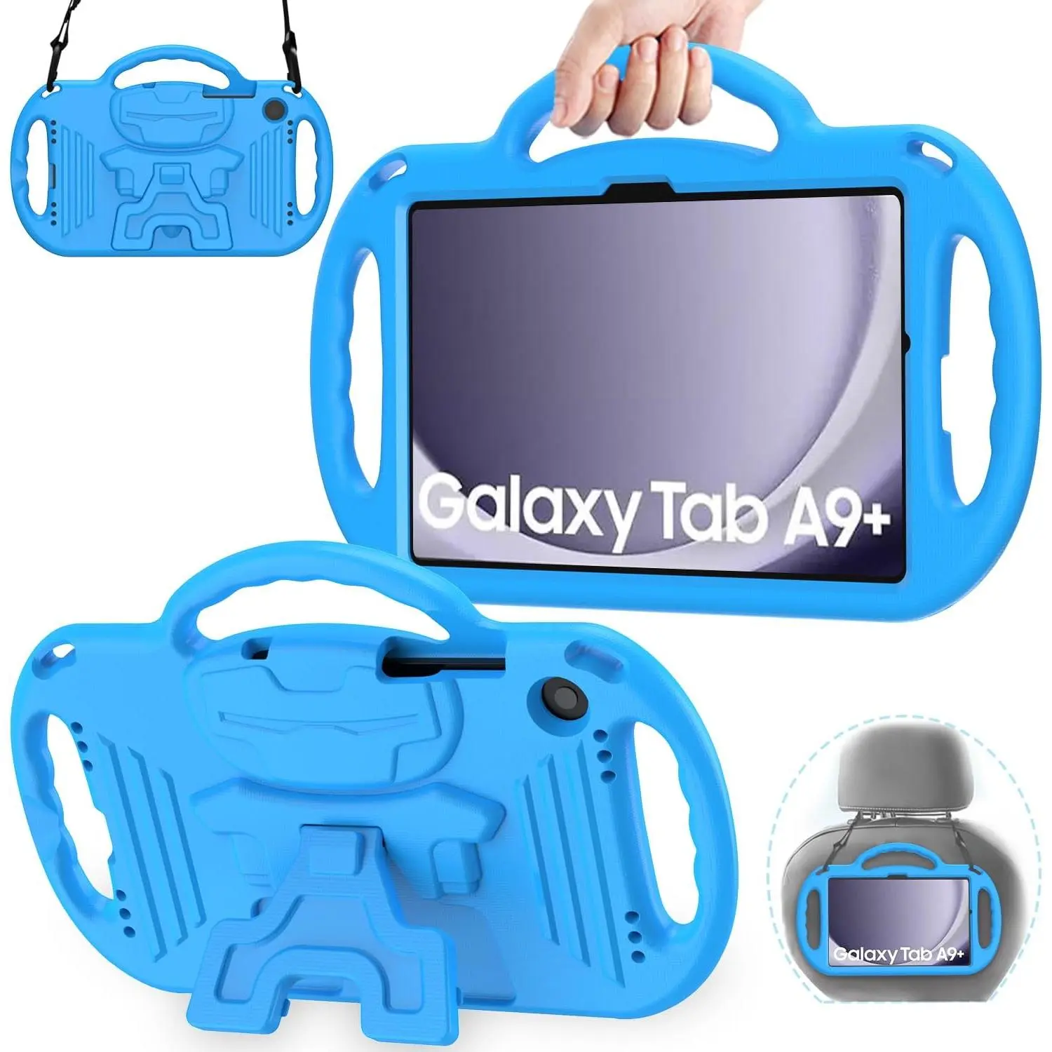 Case for  Galaxy Tab A9+/A9 Plus 11 Inch 2023 Case, with Strap, Shockproof Lightweight Handle Stand 2023 Model (SM-X210/X216/X218) with Lanyard, Blue