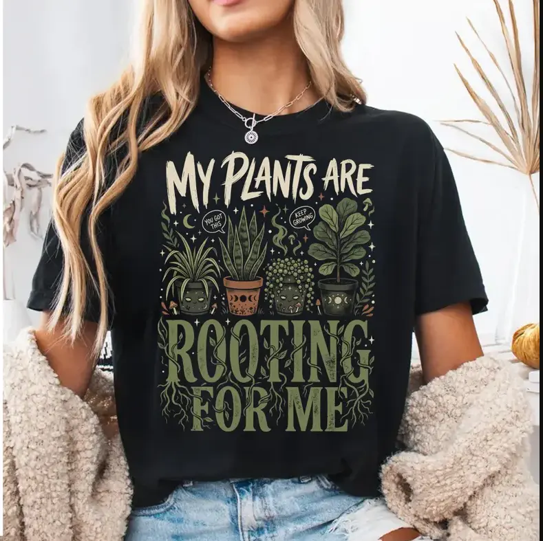 Plant Mom T-Shirt, My Plants Are Rooting For Me Plant Lover Shirt, Whimsical Cottagecore Garden Tee, Unique Gift for Plant Parents