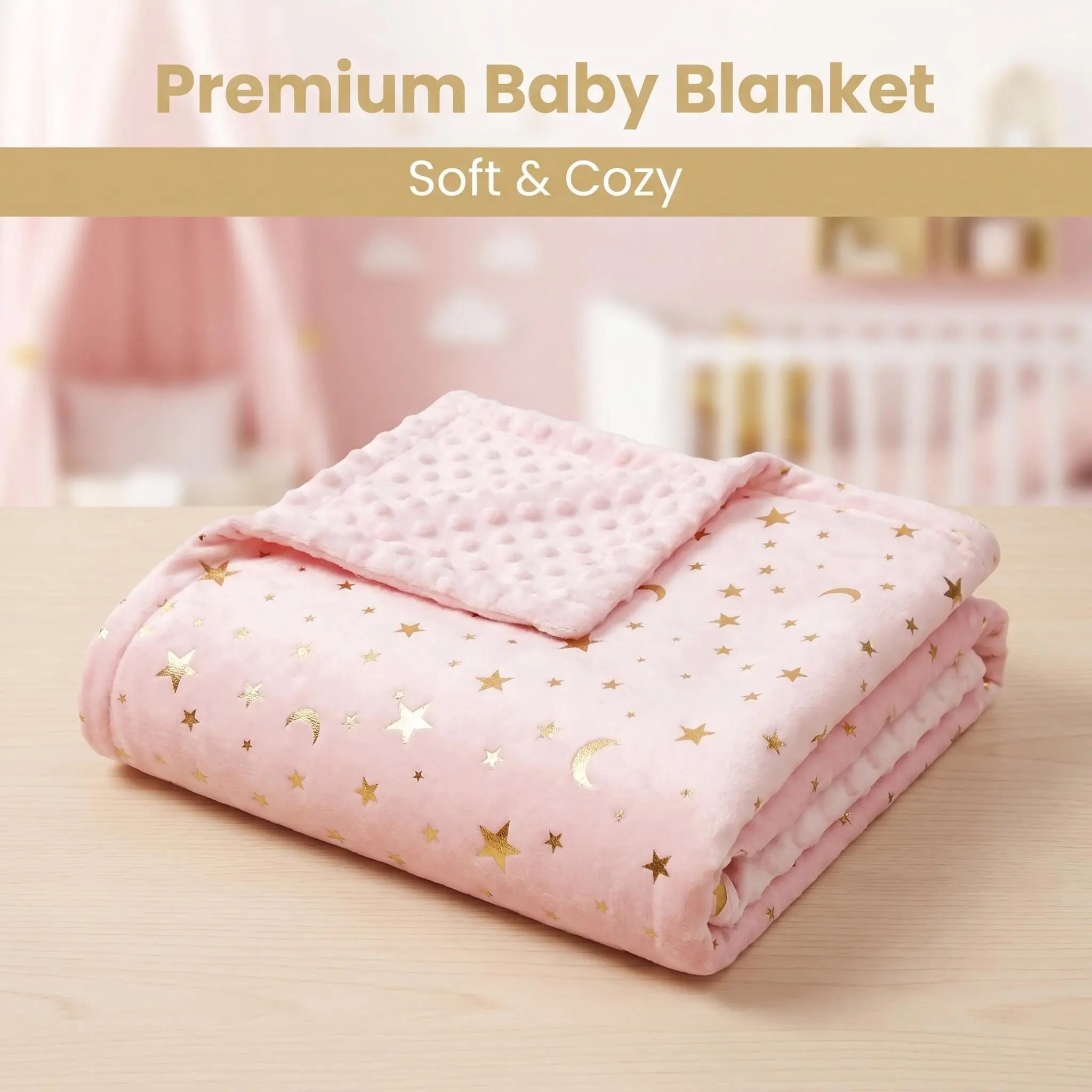 1Pc Pink Starry Sky Galaxy Reversible Newborn Premium Baby Blanket, Swaddle Blankets for Newborns, Ultra Soft Cozy Skin‑Friendly Hypoallergenic Plush Cover, Multi‑Use Infant Toddler Blanket for Crib Stroller Nursery Nap Baby Shower Gift