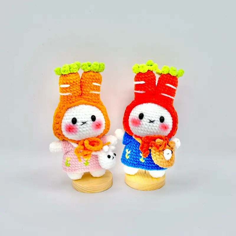 Handmade Crochet Miffy Bunny with Carrot Hat – Amigurumi Plush Toy, Cute Bunny Doll, Kawaii Gift for Kids & Collectors