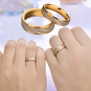 14k gold-plated couple rings with a wavy design, wedding/engagement rings, jewelry gift for men.