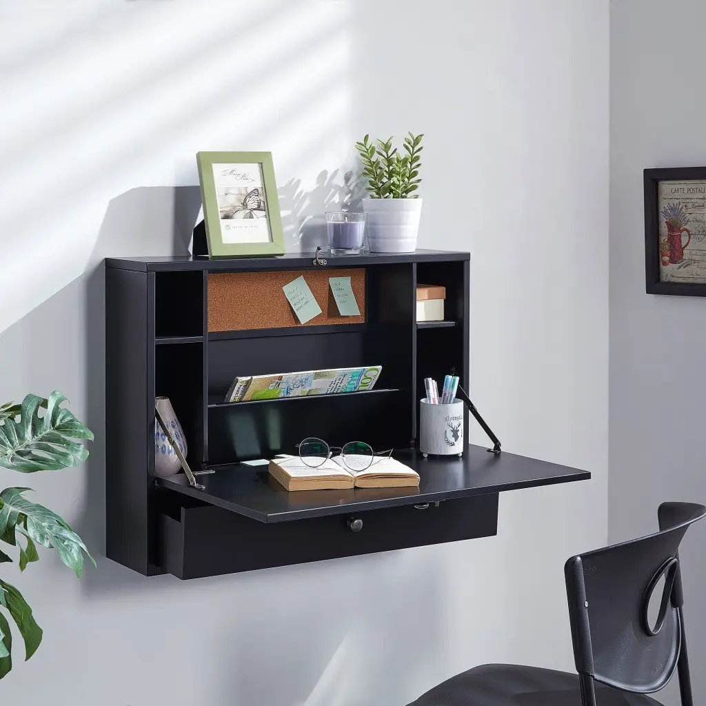 360 Stand Black Wall Mount Folding Desk (Patent Design) - Folding Lap Desk, Writing Table, Rectangular Shape, MDF Base, Requires Assembly, Drawers Desks & Workstations