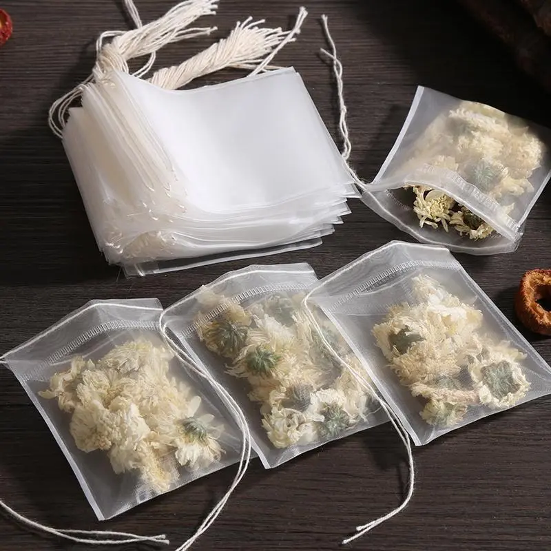 Disposable Drawstring Tea Filter Bags, 100pcs Portable Disposable Empty Tea Bags, Filter Bag for Loose Tea, Summer for Gift, Kitchen Gadgets