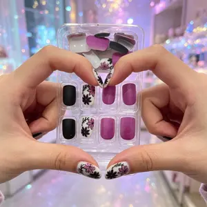 Handmade False Nails, 24-Piece Set, French Floral Design with and, Romantic and Elegant, Perfect for Daily Use and Special Occasions