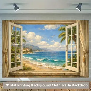 2D Flat Polyester Reusable Ocean Print Photo Backdrop, Design, Ideal for Indoor-Outdoor Parties, Birthday Celebrations, Photo Backdrops