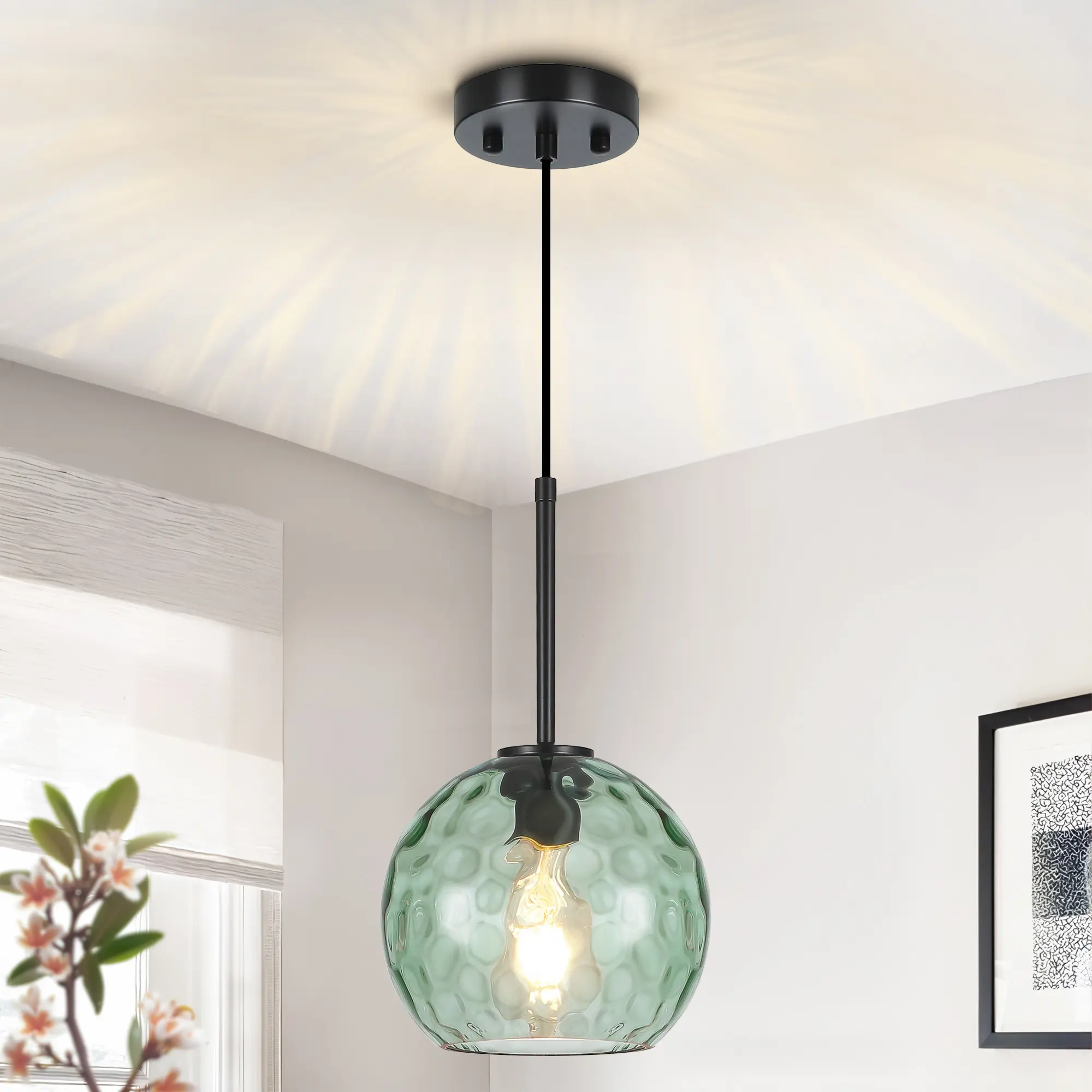 7.87 Hammered Glass Globe Pendant Light | Modern Ambient Light for Kitchen Island & Dining Room