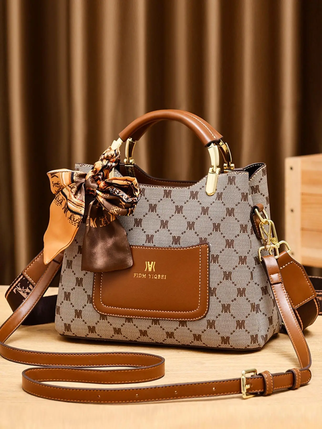 Summer New Trendy Vintage Presbyopia Geometric Pattern Bag Handbag for Women, 2024 Bowknot Satin Scarf Decorated Pu Leather Pocket Designer Crossbody