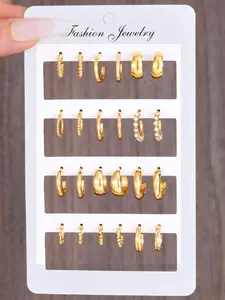 Simple Plain Zinc Alloy Earrings Set, Hoop Earrings, Fashionable and Versatile Daily Casual Accessories for Girls Women, Trendy All-match & Exquisite Dainty Jewelry for Birthday Gift