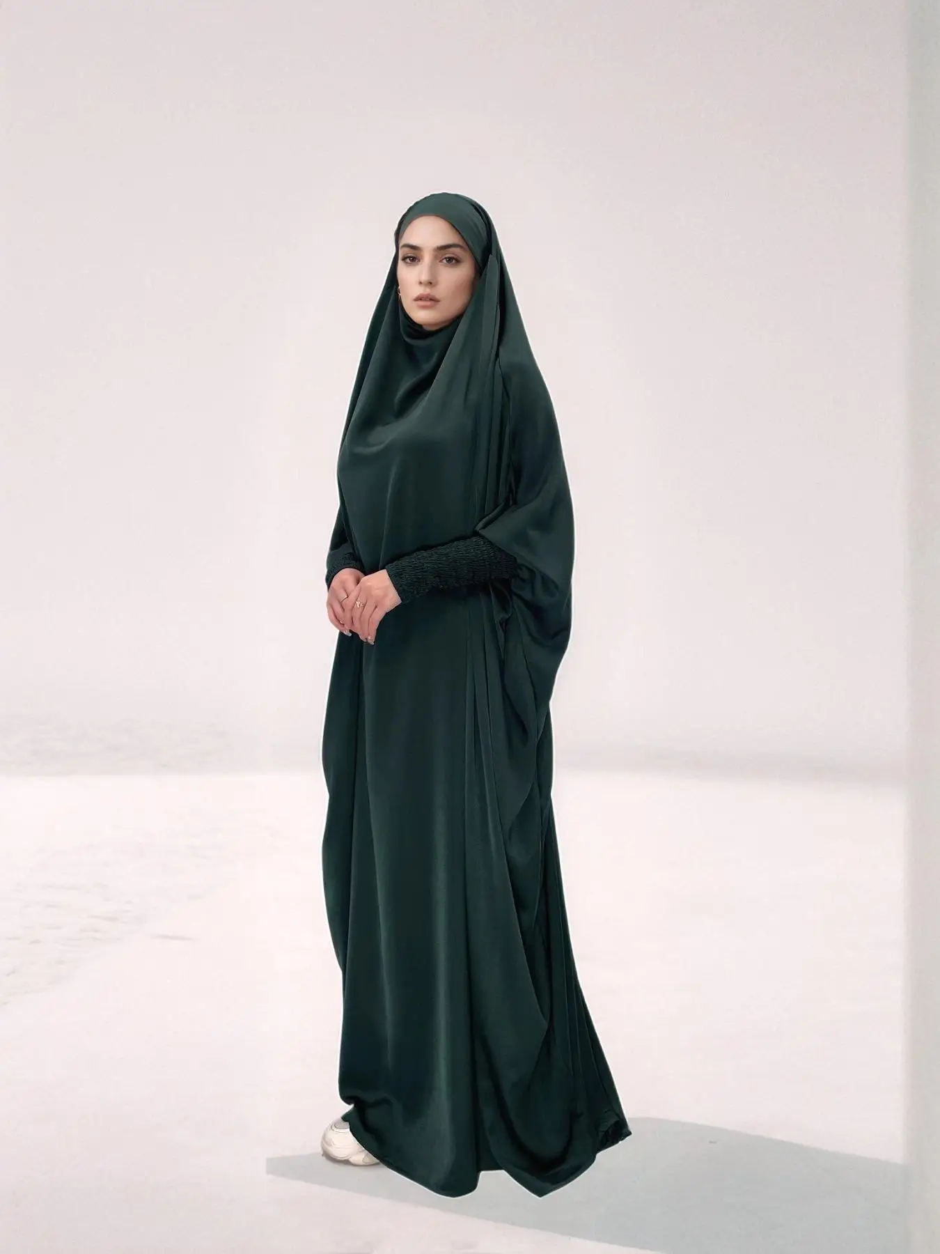 Plain Shirred Cuff Batwing Sleeve Abaya, Maxi Kaftan Dress Loose Abayas, Pakistani Outfits, Muslim Clothes for Women