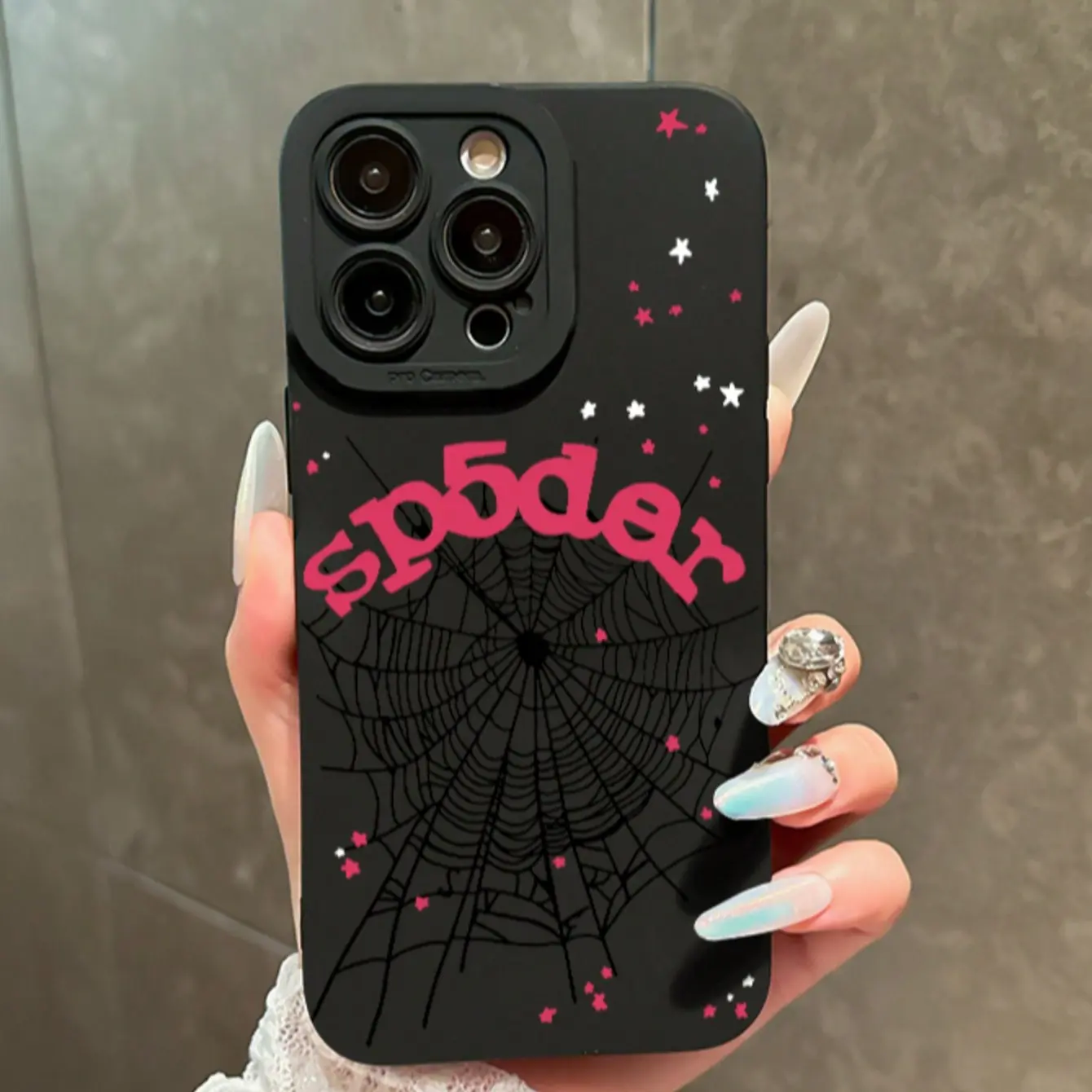 Sp5der Spider Web Streetwear Phone Case, Matte Black Anti-Slip Anti-Drop Protective Cover, Scratch-Resistant Slim Shell for iPhone 17 Pro Max & Samsung S25 Ultra S24 Plus, Trendy Aesthetic