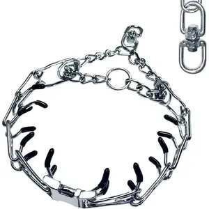 Adjustable Stainless Steel No Pull Dog Collar with Quick-Release Buckle,Tangle-Free 360° Swivel Prong Collar for Small, Medium and Large Dogs (M-L)