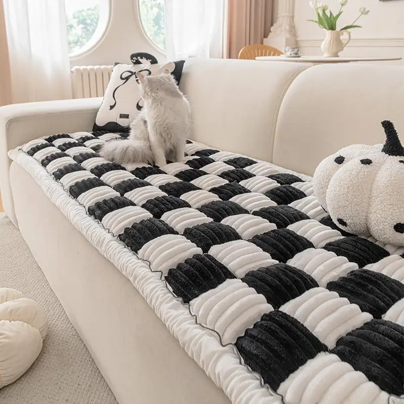 Plaid Pattern Sofa Cover, 1 Count Soft Comfortable Sofa Mat, Multipurpose Couch Sofa Protector for Home Living Room Dormitory Hotel, Universal Sofa Pr