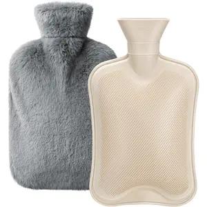 2L Natural Rubber Hot Water Bottle with Cover, Leakproof Design for Hot & Cold Compress, Ideal for Menstrual Cramps/Hand & Feet Warmer/Neck & Shoulder Pain Relief, Ultra-Soft Touch, Gray