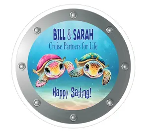 Turtle Couple Cruise Door Magnet  | 15MIL Printed Vinyl Magnet – Reusable Colorful Cabin Door, Whiteboard & Fridge Decor Magnet – Cute Vacation Keepsake Gift for Family & Friends