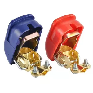 Universal Quick Release Battery Terminal Connectors,Battery Clamps,Top Post Battery Terminals,Negative and Positive,Red (+) and Blue (-) Plastic Cover,1 Pair For Car,Van