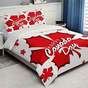 Valentine's Day Maple Leaf Print Bedding Set, 100% Polyester Soft Breathable Fabric, All Seasons, Bedroom & Guest Room Decor