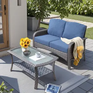 Altrigus Outdoor Patio Furniture Set with High-Back Wicker Sofa, 2 Armchairs, Coffee Table & Loveseat with Comfy Cushions for Versatile Use