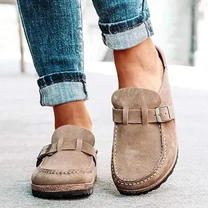 1pcs Women Suede Clogs Mules Garden Loafer Shoes Memory Foam Slipper Casual Sneakers Comfortable Slip on Sandals Anti-Slip Backless Home Office Walking Shoe Footwear Girl Khaki KUOYE
