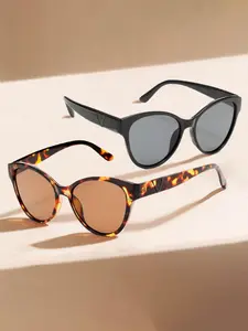 2 Counts Women's Fashion Cat Eye Glasses, Retro Style Multicolor Eyewear, Casual Plain Design, All Seasons Wear, 2 Piece Set