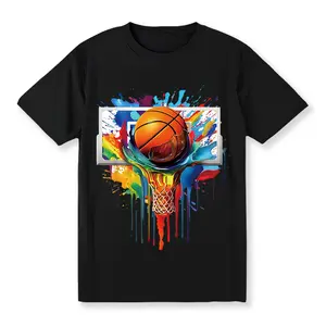 [100% Cotton] Men'S Basketball Dunk Tie-Dye  Print Cotton T-Shirt - 100% Breathable Regular Fit Short Sleeve Tee , Machine Washable For Casual, Outdoor & Sports Wear, Basketball Shirt, Casual Sportswear, Comfortable Casualwear T-Shirt For Men And Women